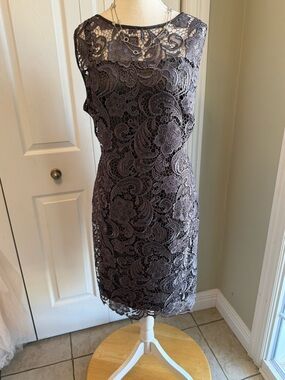 Adrianna Papell Mauve Lace Sheath Midi Dress